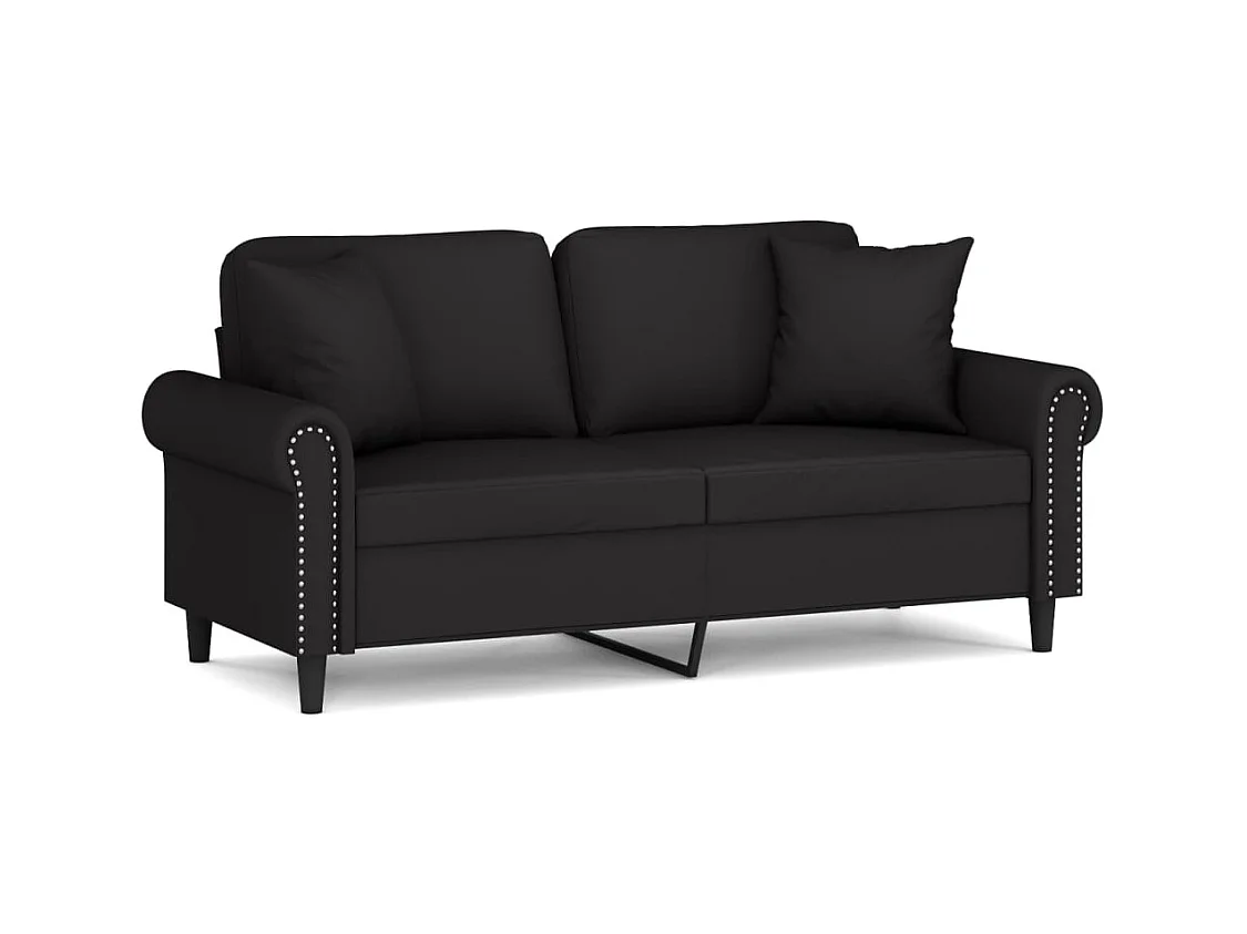 Sofá de 2 plazas con cojines decorativos de terciopelo negro de 140 cm.