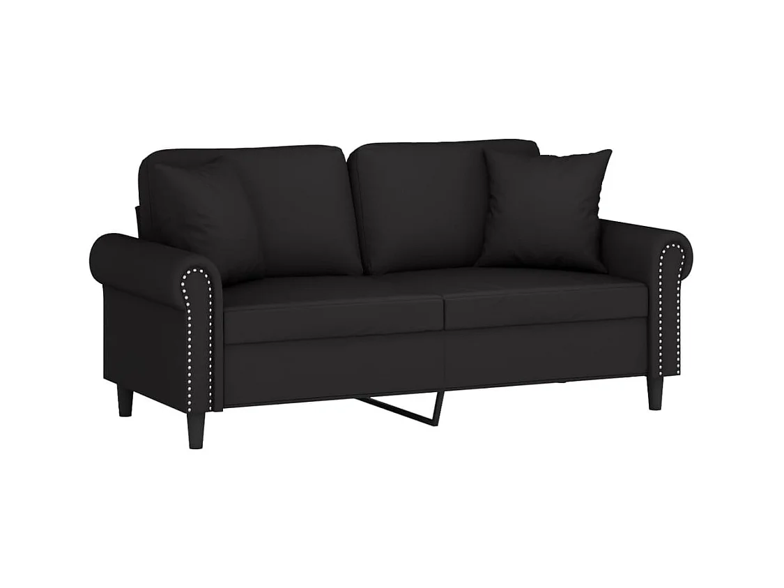 Sofá de 2 plazas con cojines decorativos de terciopelo negro de 140 cm.