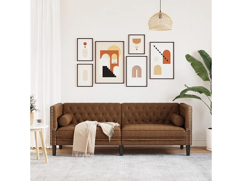 Canapé Chesterfield avec traversins 3 places similicuir daim