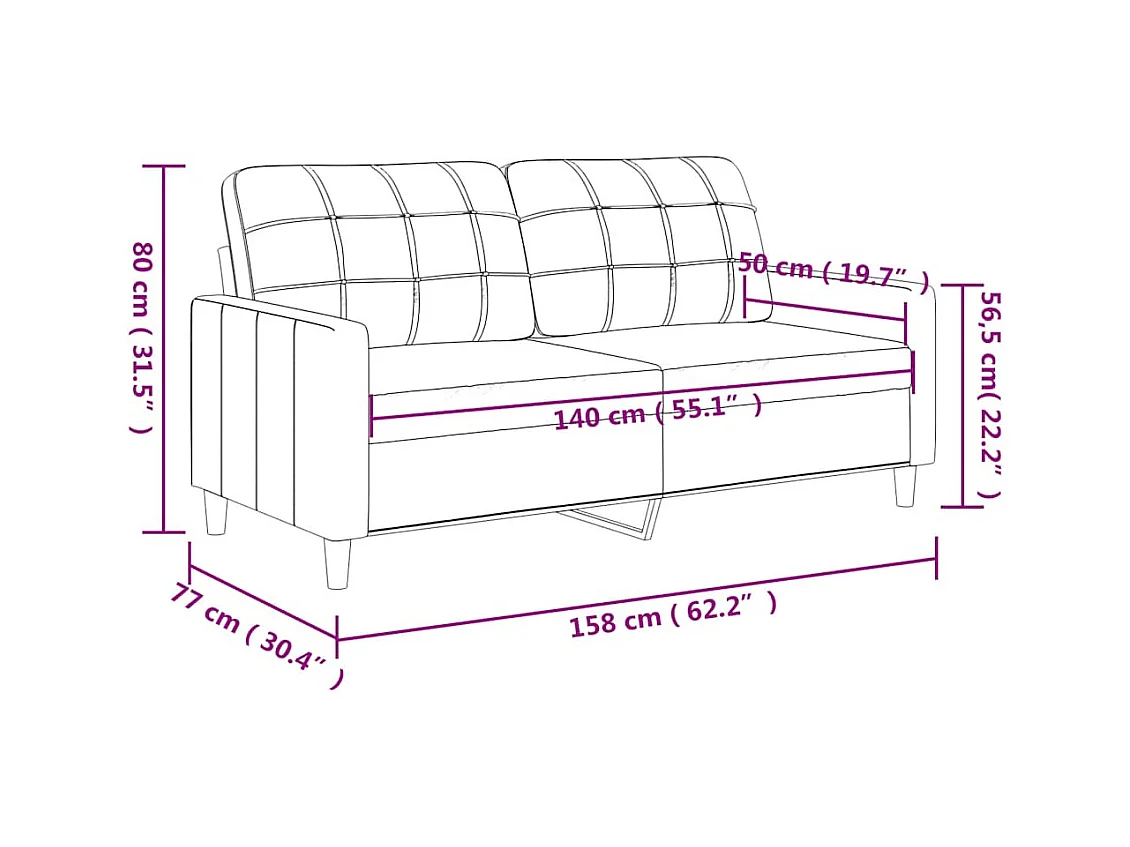 2-zits Cappuccino bank 140 cm Kunstleer