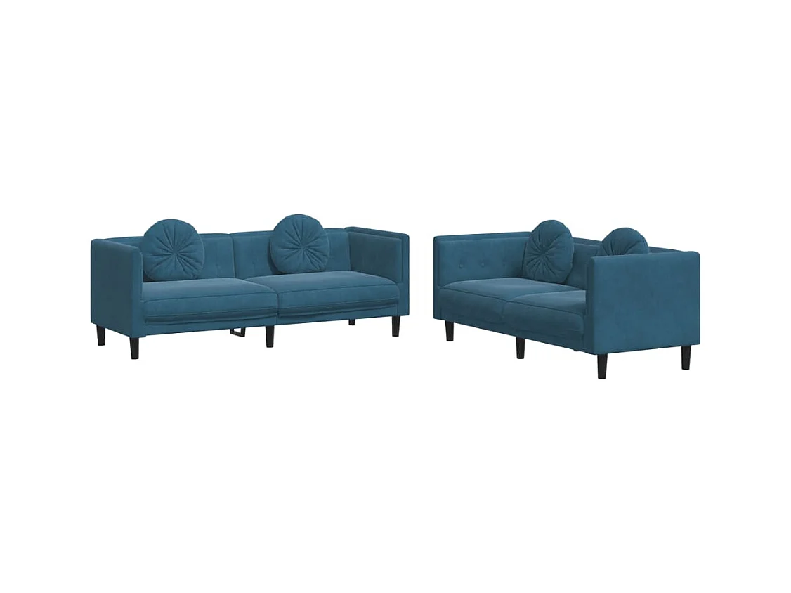 2-delige bankstel met blauwe fluwelen kussens