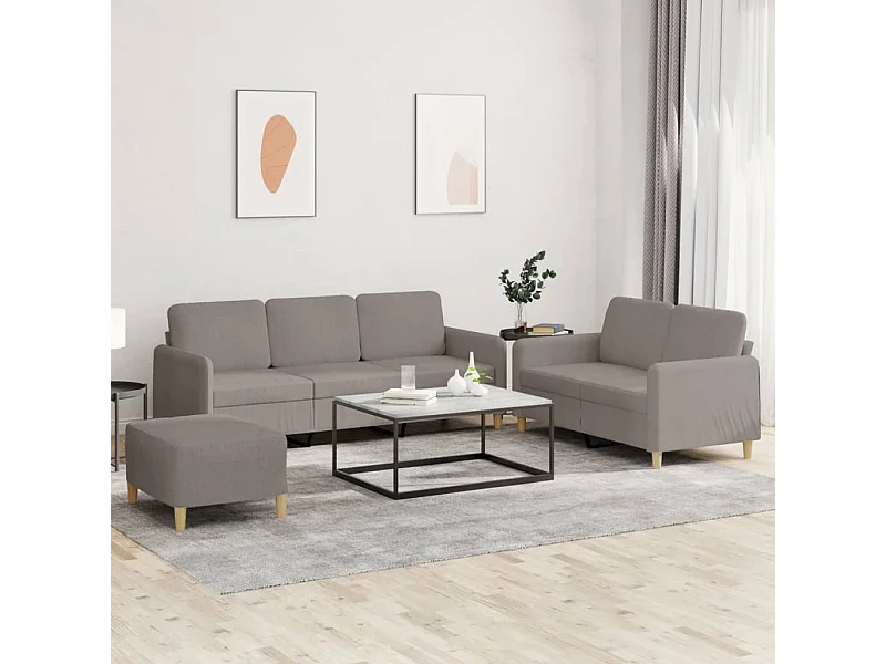 Set divano 3 pezzi con cuscini Tessuto tortora