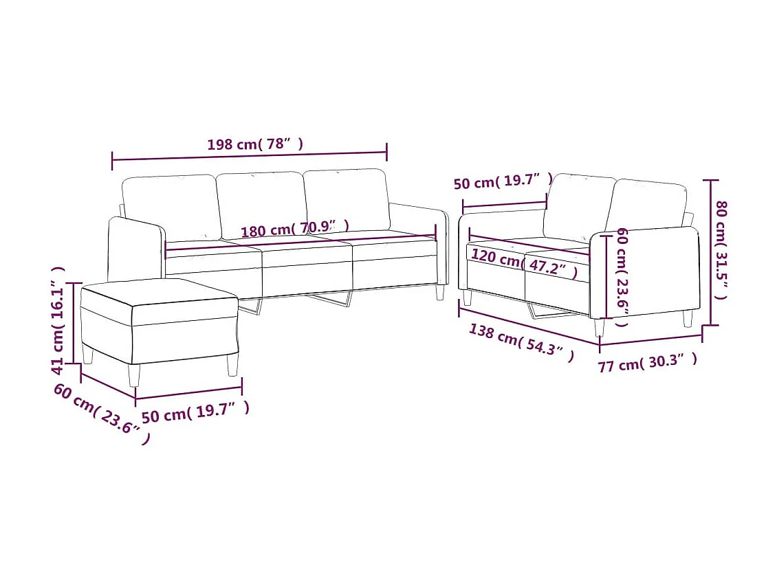 Set divano 3 pezzi con cuscini Tessuto tortora