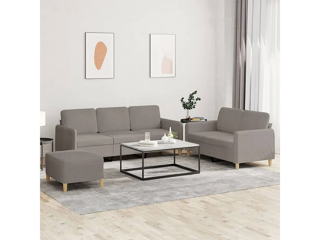 Set divano 3 pezzi con cuscini Tessuto tortora