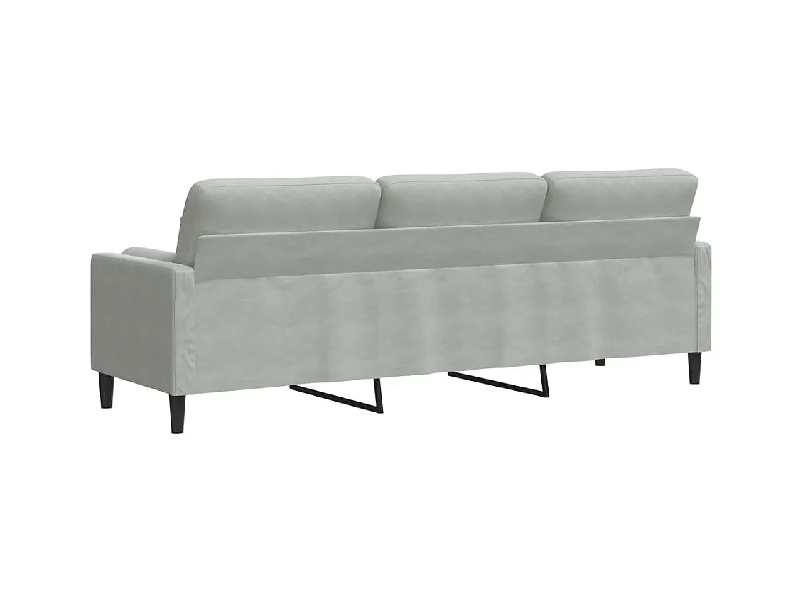 Sofá de 3 plazas con cojines gris claro de terciopelo de 210 cm.