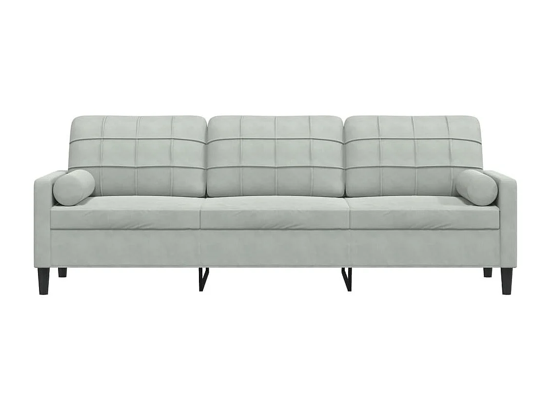 Sofá de 3 plazas con cojines gris claro de terciopelo de 210 cm.