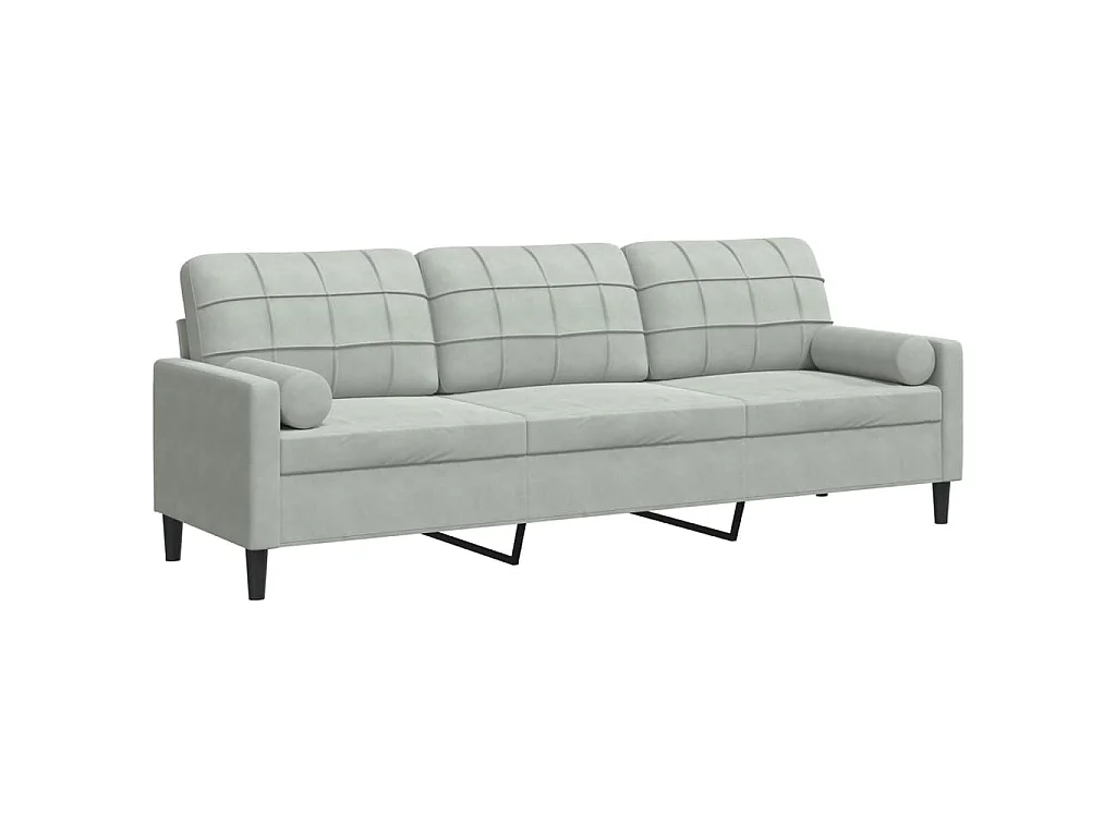 Divano 3 posti con cuscini grigio chiaro 210 cm velluto