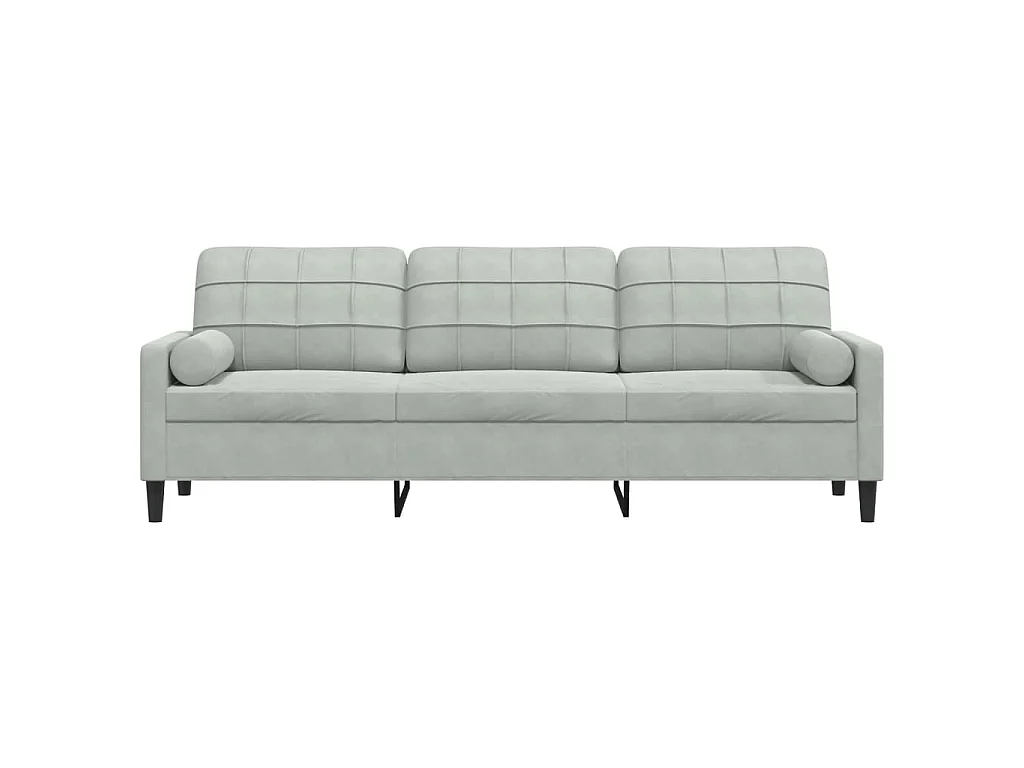 Divano 3 posti con cuscini grigio chiaro 210 cm velluto
