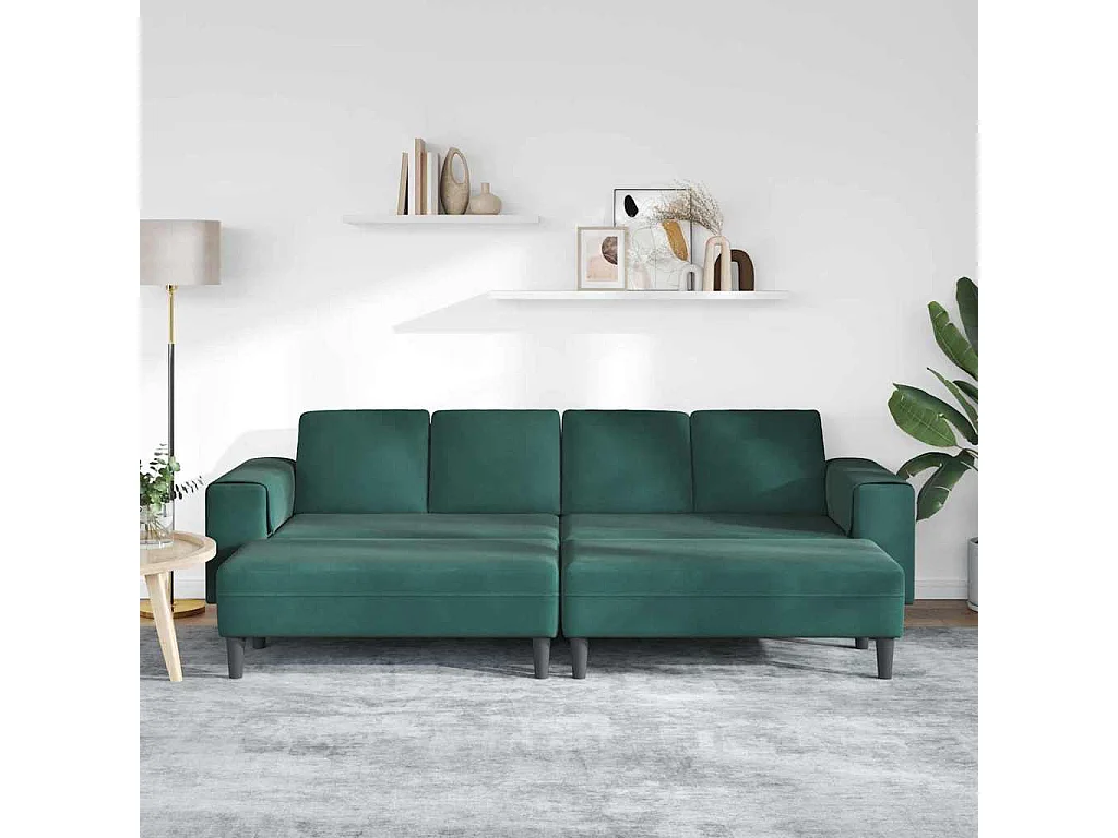Set di divani in velluto verde scuro da 3 pezzi