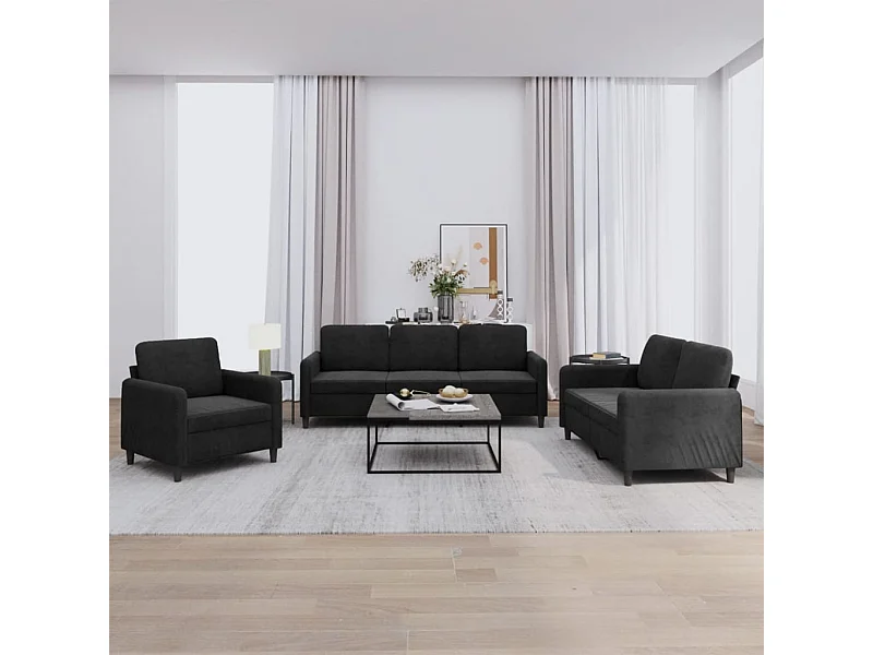Conjunto de sofá de 3 piezas de terciopelo negro