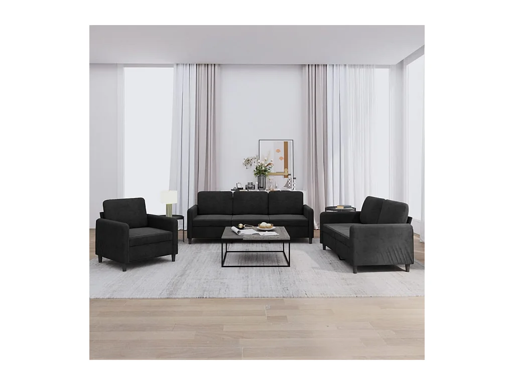 Conjunto de sofá de 3 piezas de terciopelo negro