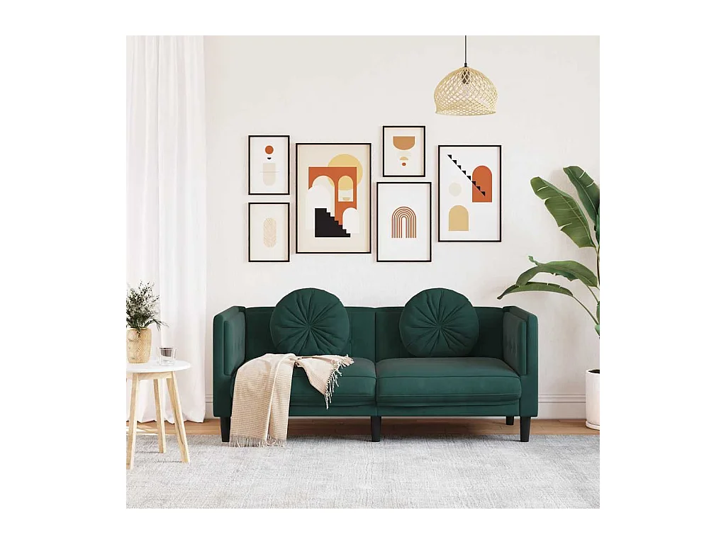 Donkergroene fluwelen 2-zitsbank met kussens