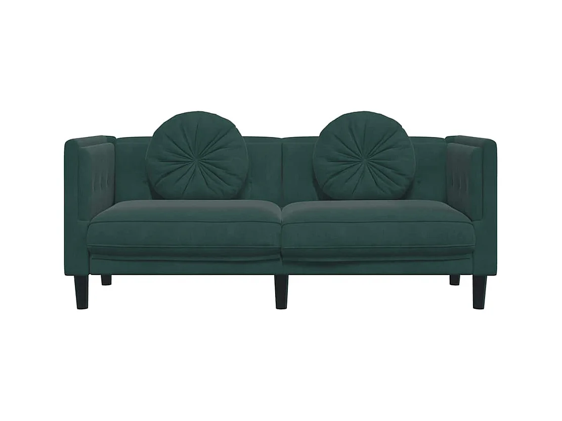 Sofá de 2 plazas de terciopelo verde oscuro con cojines