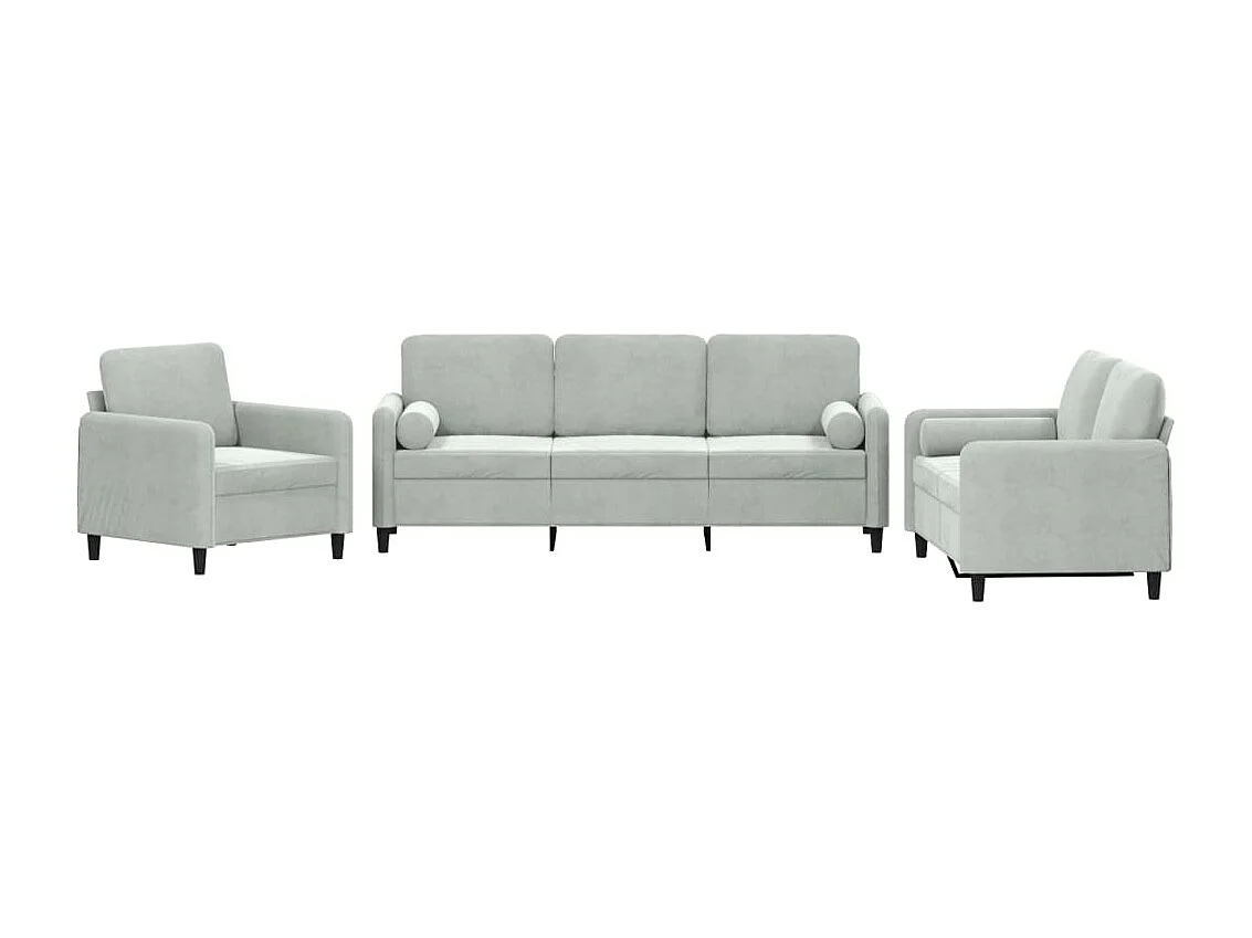 Set di divani 3 pezzi con cuscini in velluto grigio chiaro