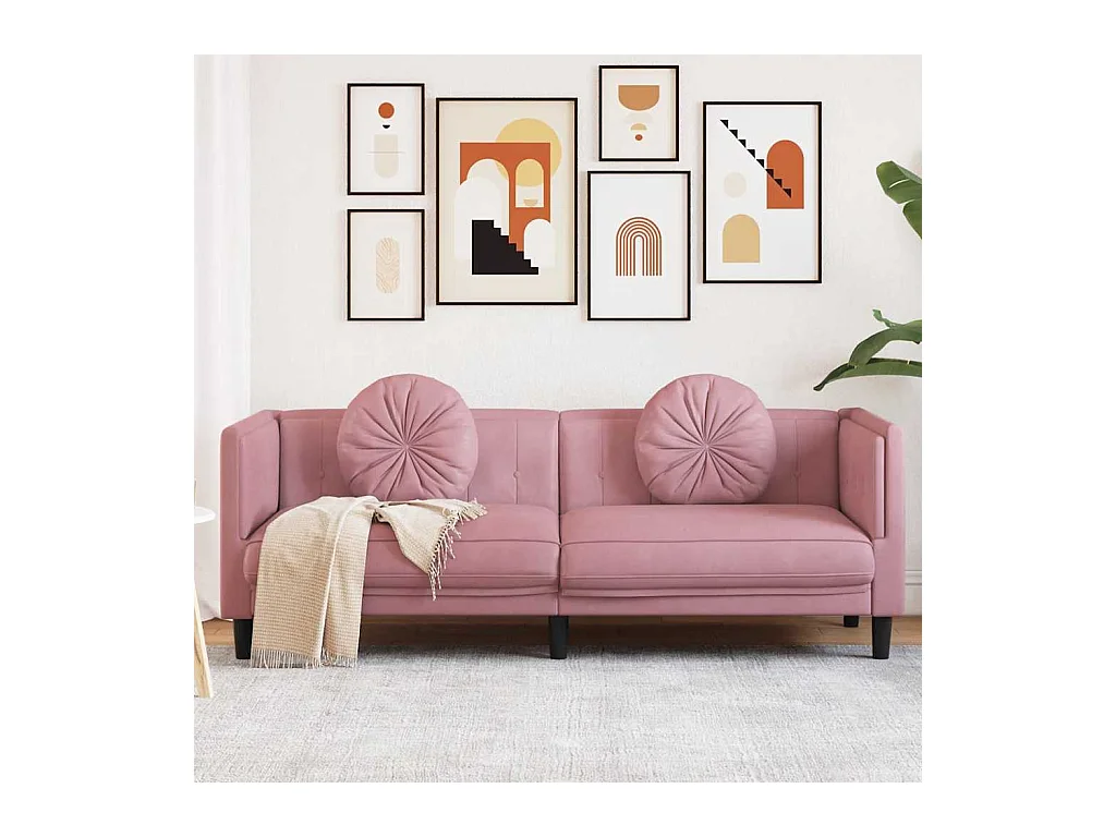 Divano a 3 posti con cuscini in velluto rosa