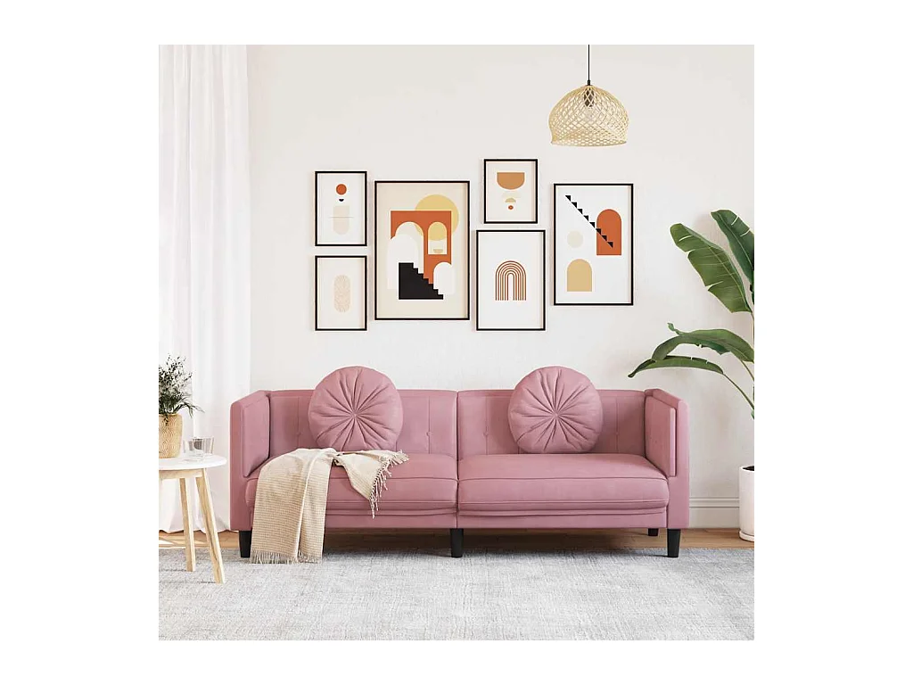 Divano a 3 posti con cuscini in velluto rosa