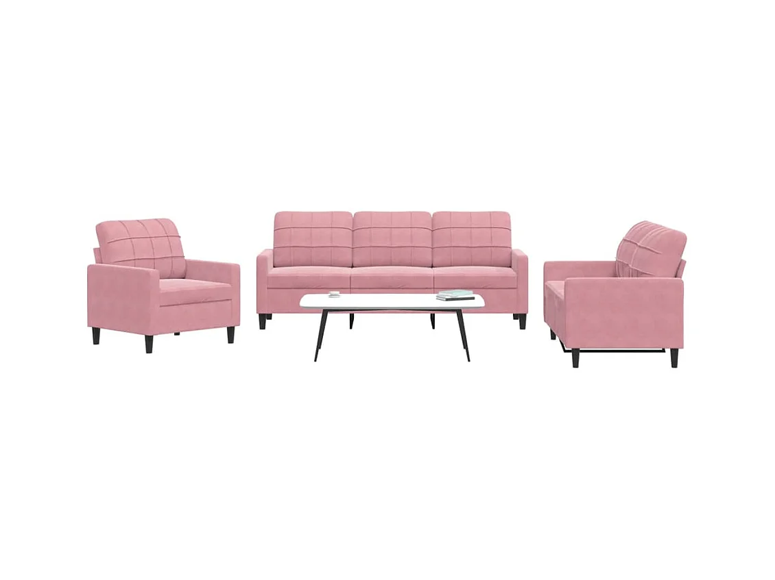 Set di divani 3 pezzi con cuscini, velluto rosa