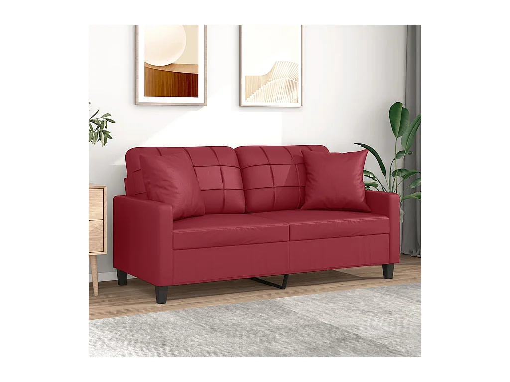 2-Sitzer-Sofa mit burgunderfarbenen Kissen 140 cm Kunstleder