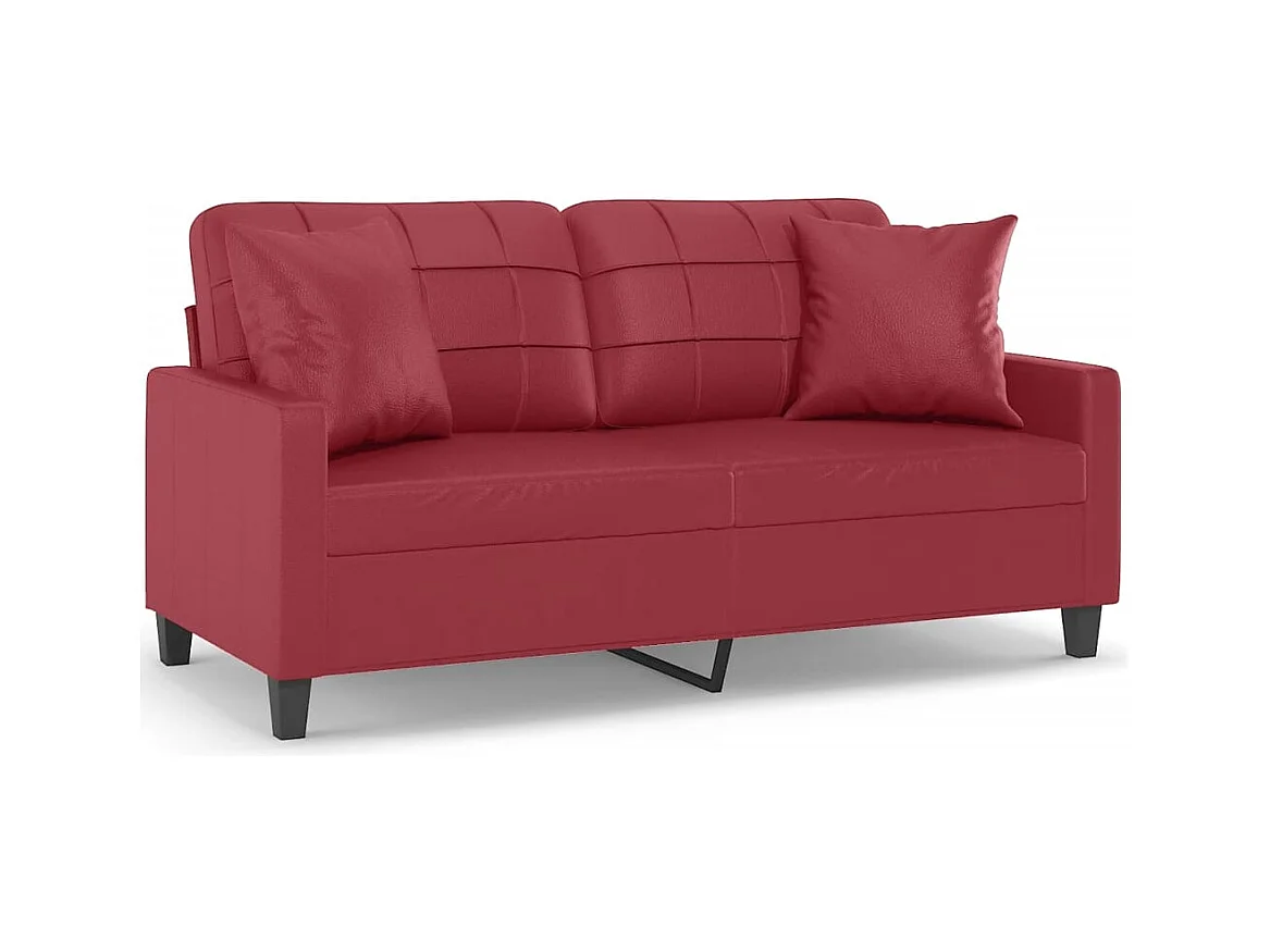 2-Sitzer-Sofa mit burgunderfarbenen Kissen 140 cm Kunstleder