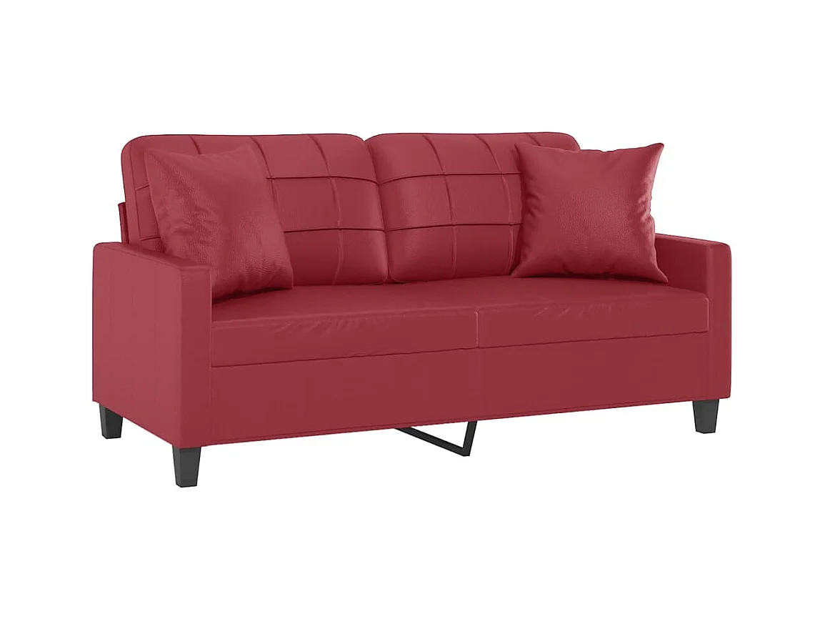 2-Sitzer-Sofa mit burgunderfarbenen Kissen 140 cm Kunstleder