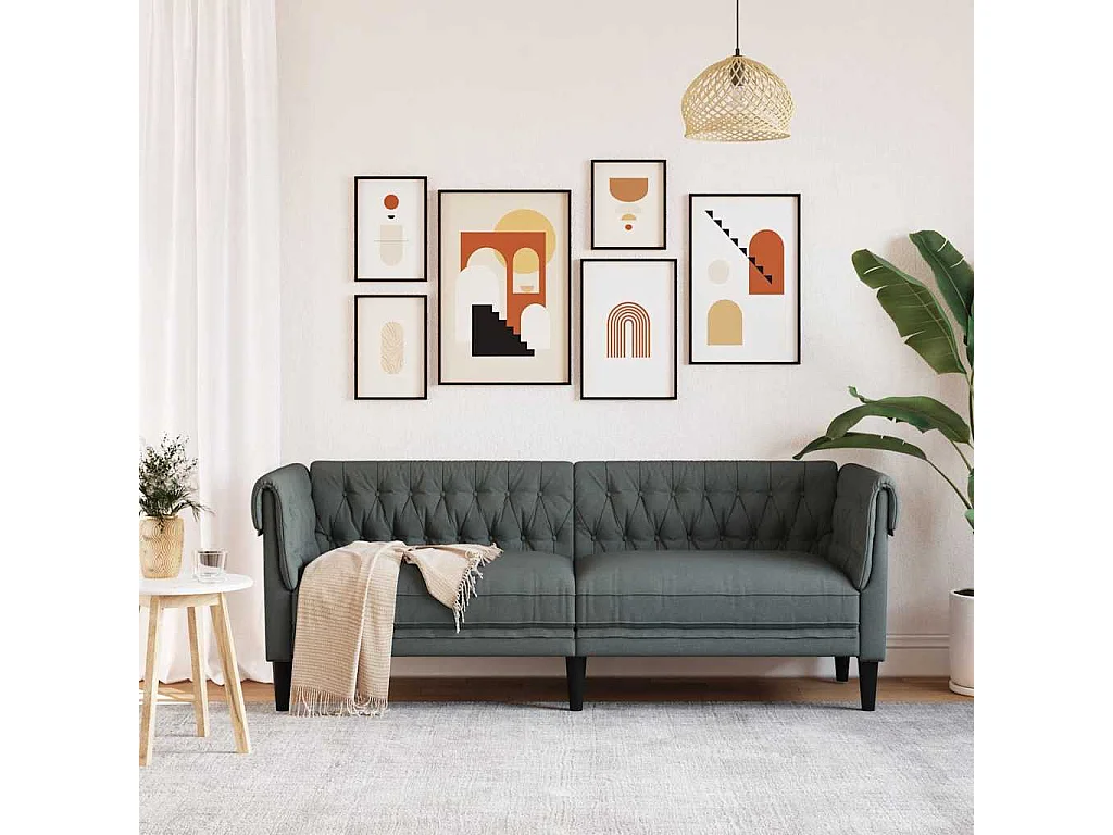 Sofá Chesterfield de 3 plazas en tela gris oscuro