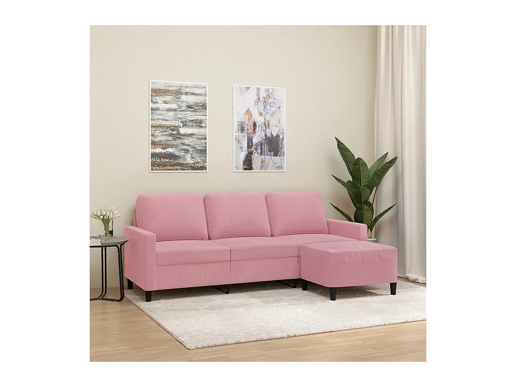 Divano 3 posti con poggiapiedi Rosa 180 cm Velluto