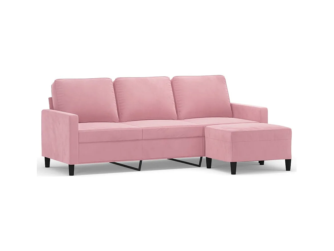 Divano 3 posti con poggiapiedi Rosa 180 cm Velluto