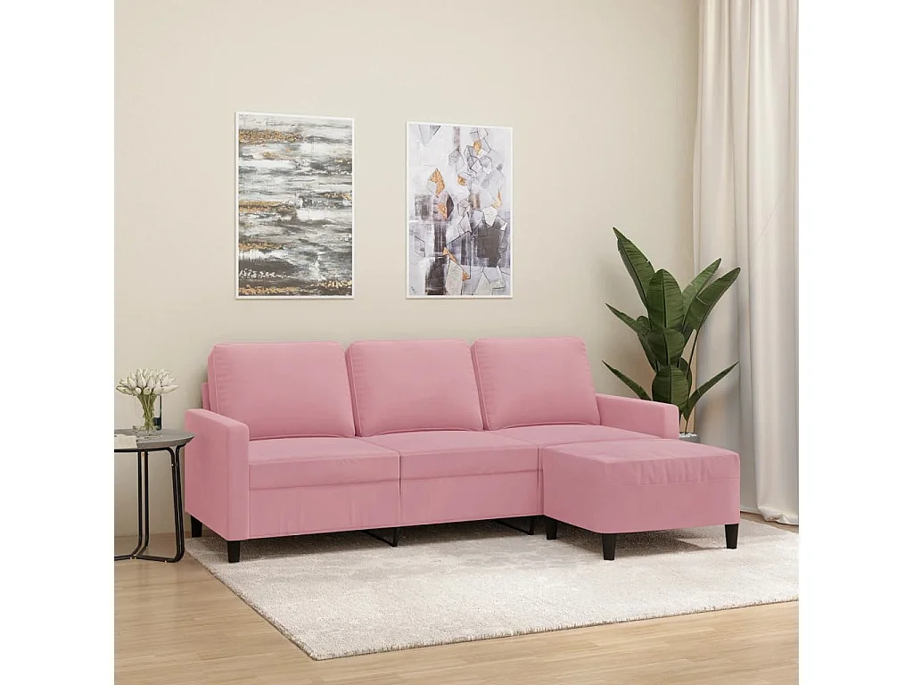 Sofá 3 plazas con reposapiés Rosa 180 cm Terciopelo