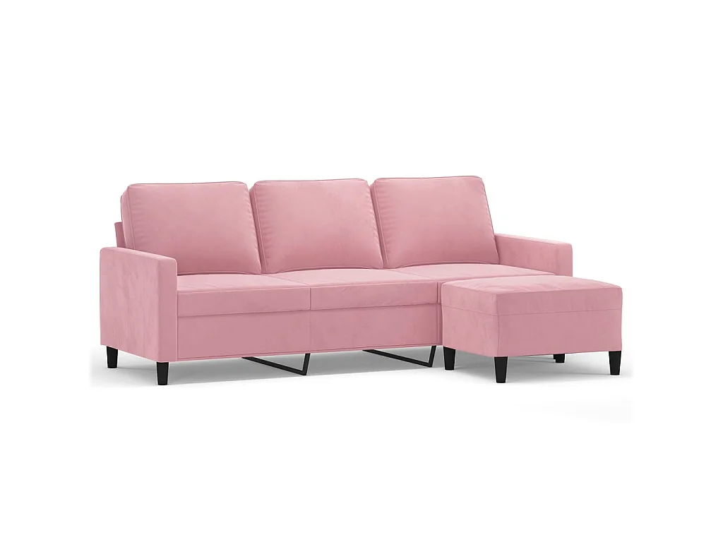 Divano 3 posti con poggiapiedi Rosa 180 cm Velluto