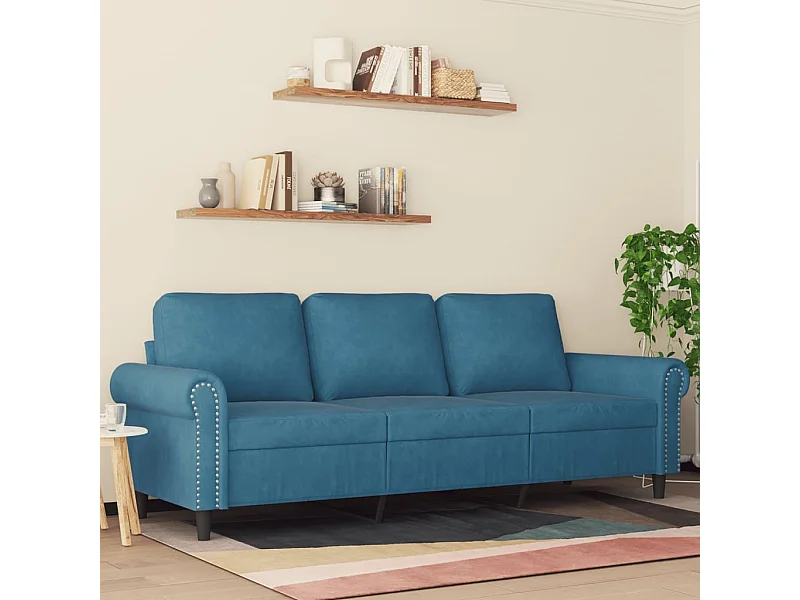 Divano 3 posti Blu 180 cm Velluto