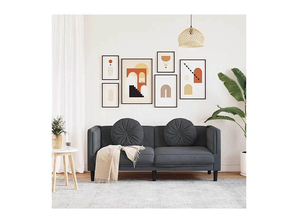 Donkergrijze fluwelen 2-zitsbank met kussens