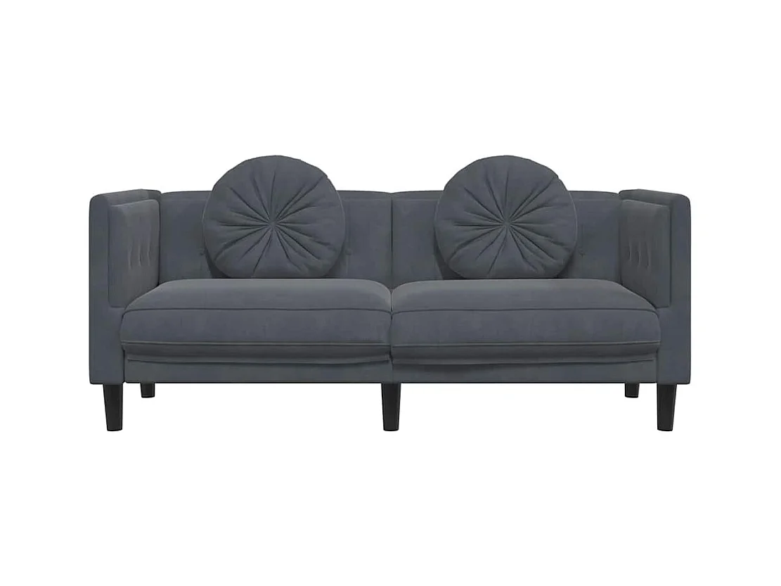 Donkergrijze fluwelen 2-zitsbank met kussens