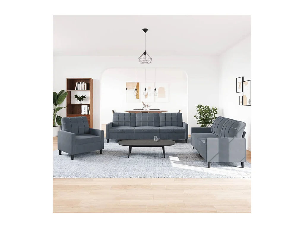 Ensemble de canapés 3 pcs avec coussins Gris foncé Velours