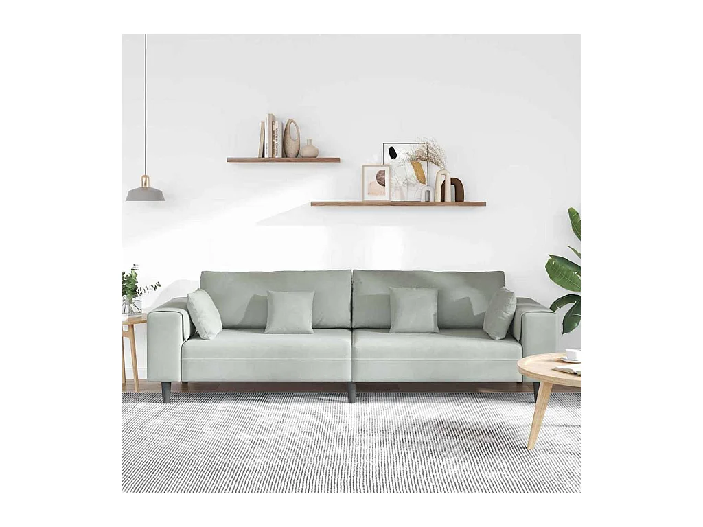 Canapé en velours avec coussin Gris clair 208 cm Velours