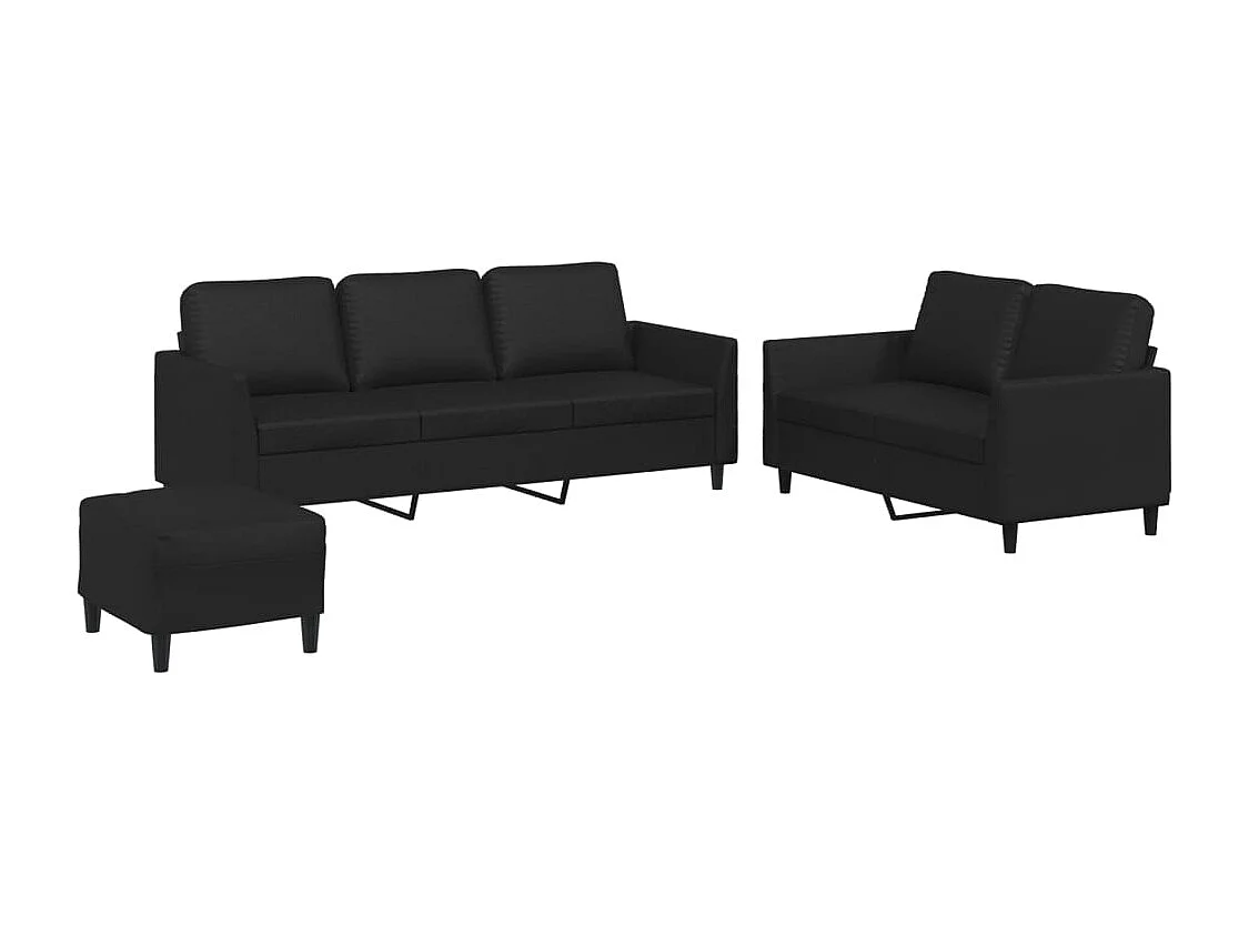 3-teiliges Sofaset mit Kissen, schwarzes Kunstleder