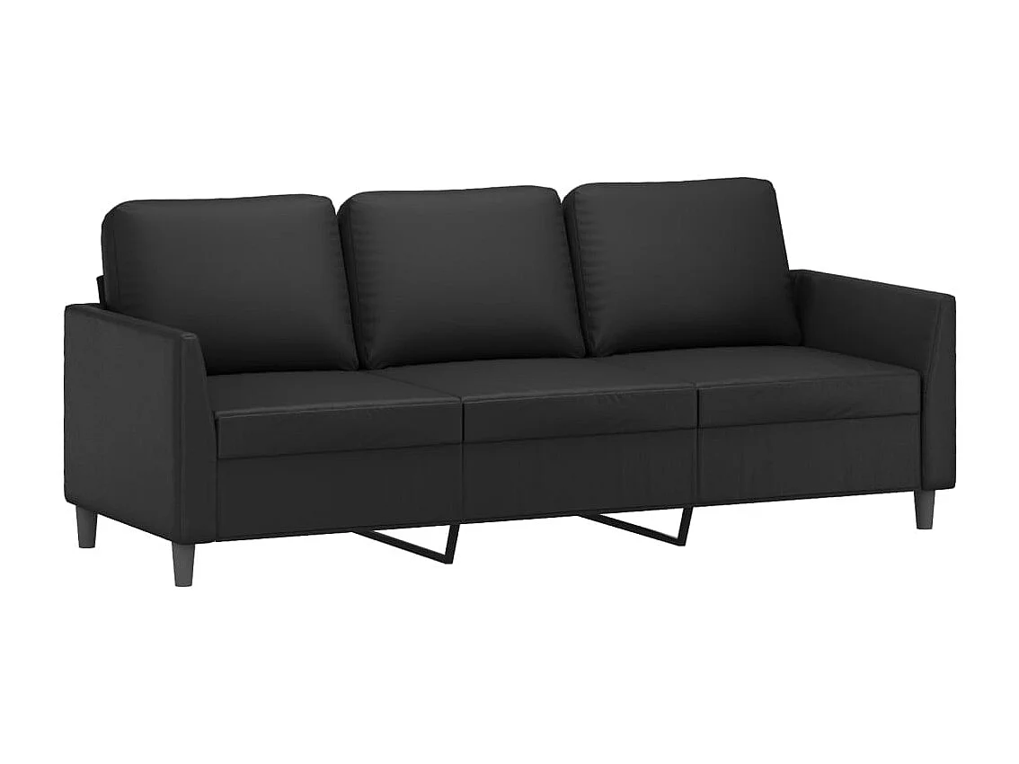 3-teiliges Sofaset mit Kissen, schwarzes Kunstleder