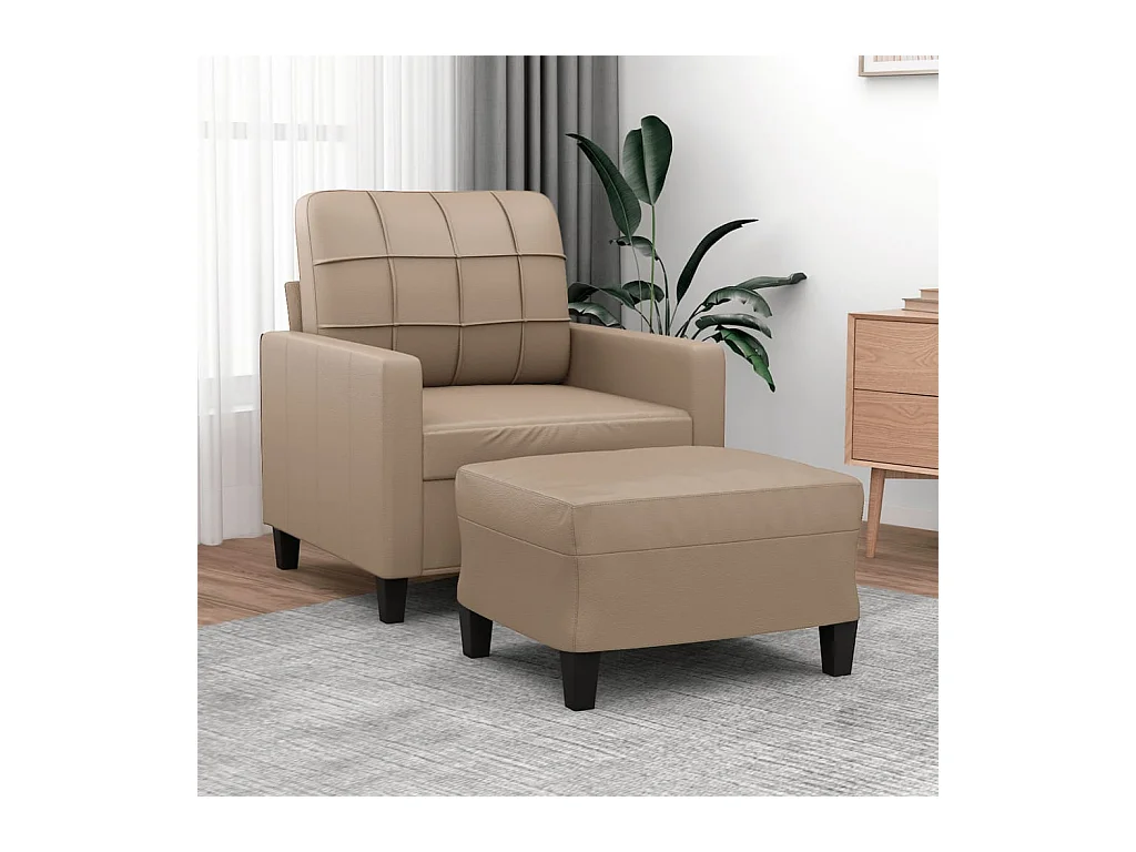 Fauteuil met voetenbank Cappuccino 60 cm Kunstleer