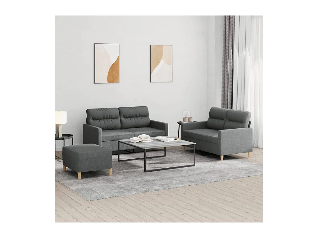 Ensemble de canapés 3 pcs avec coussins Gris foncé Tissu
