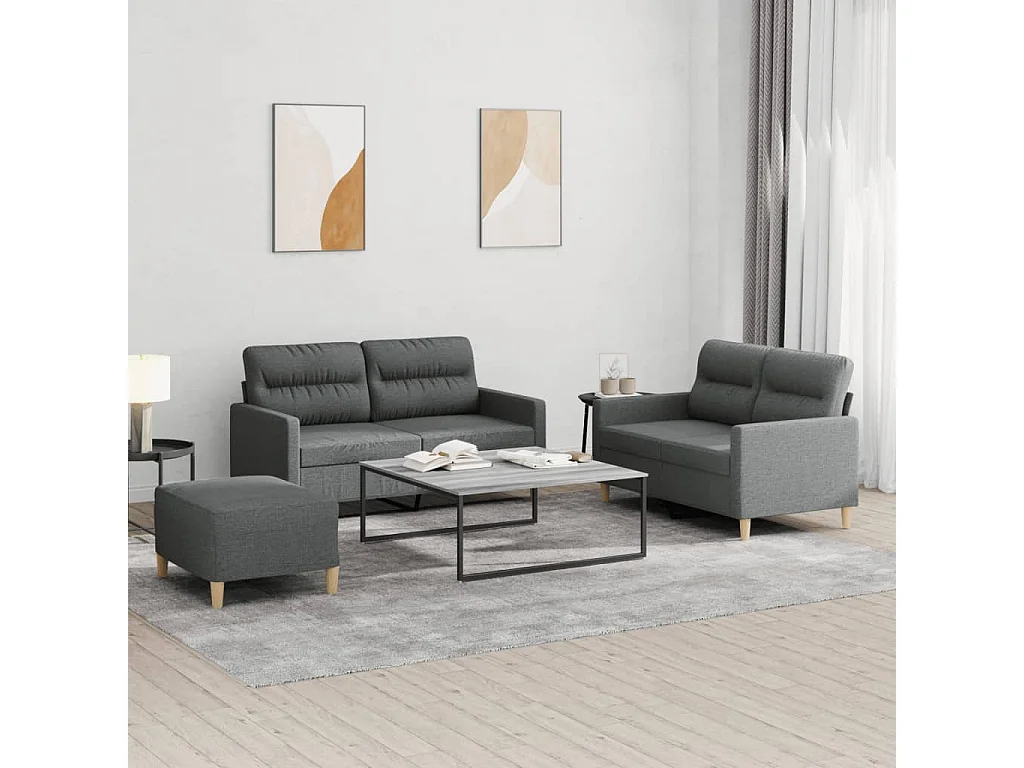 Ensemble de canapés 3 pcs avec coussins Gris foncé Tissu