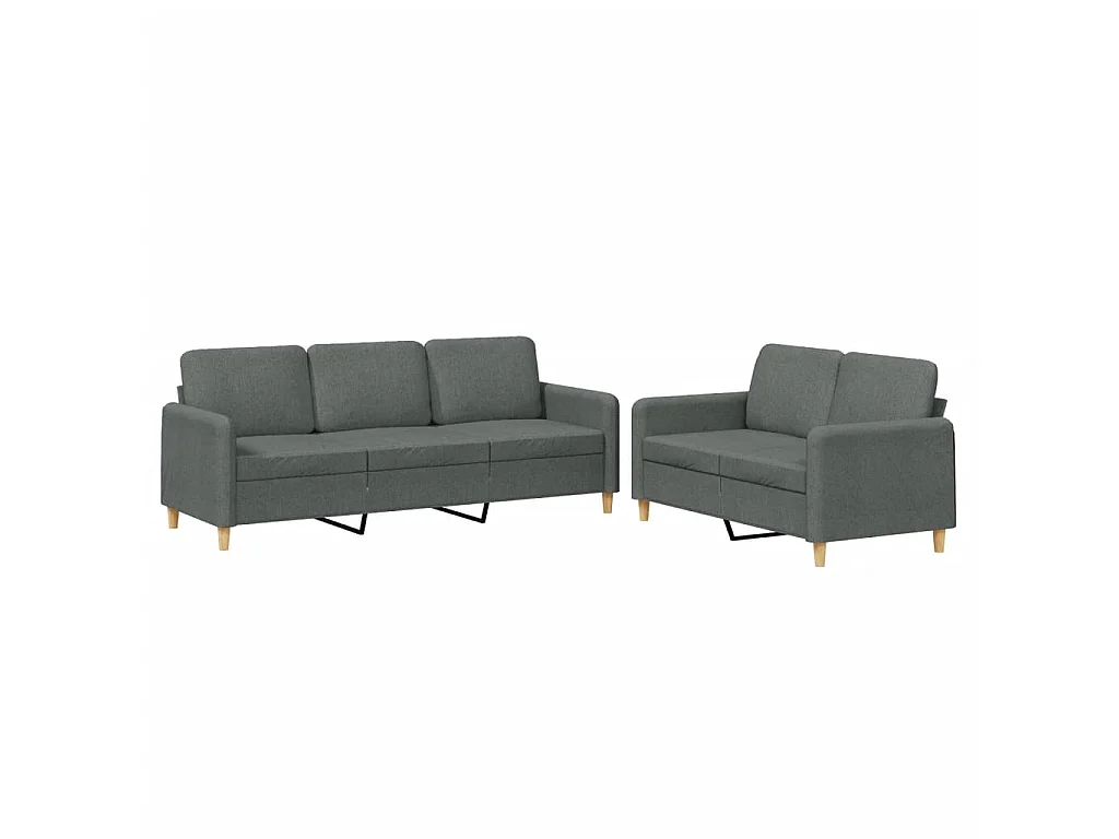 2-teiliges Sofaset mit Kissen, dunkelgrauer Stoff