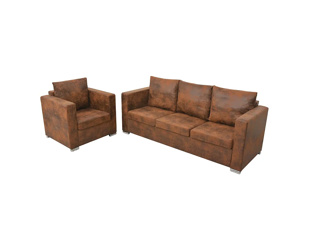 2-teiliges Sofaset aus Wildleder-Imitat