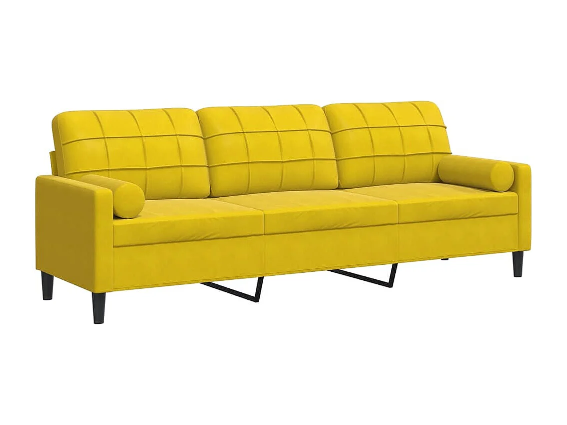 Sofá de 3 plazas con cojines decorativos amarillo 210 cm terciopelo