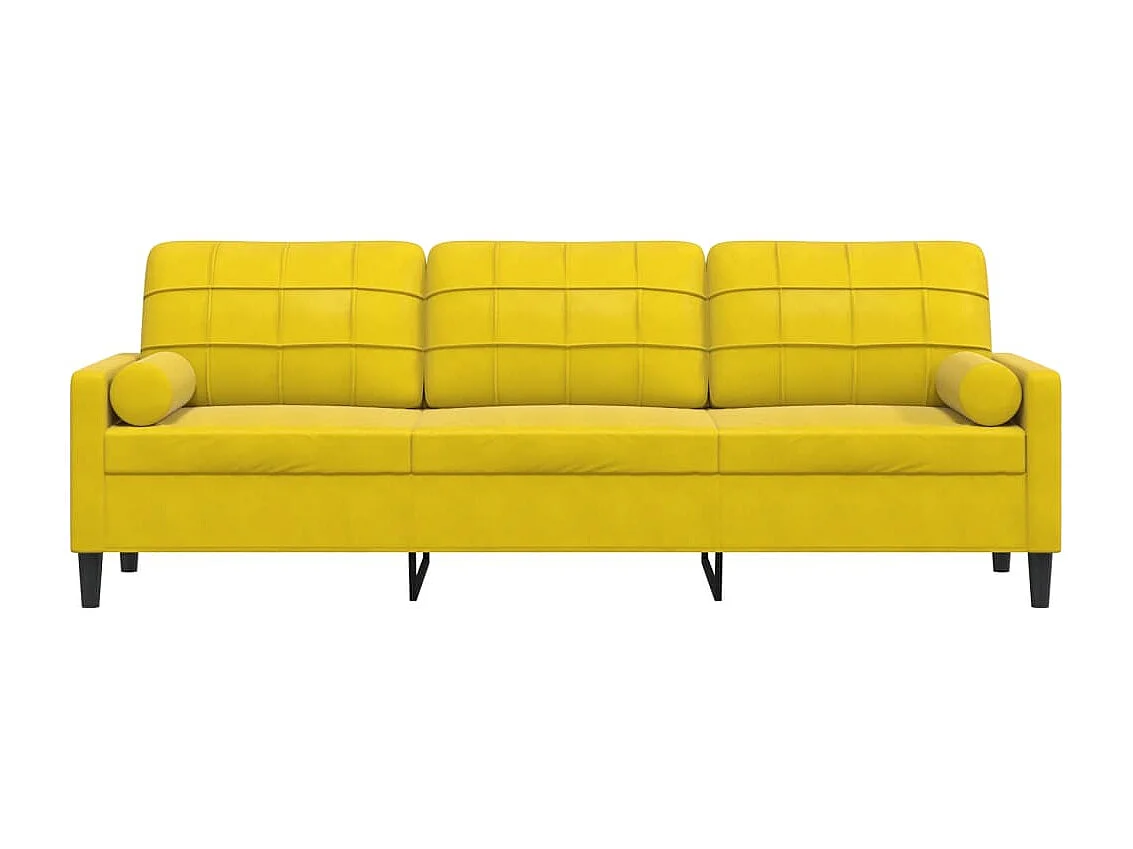 Sofá de 3 plazas con cojines decorativos amarillo 210 cm terciopelo
