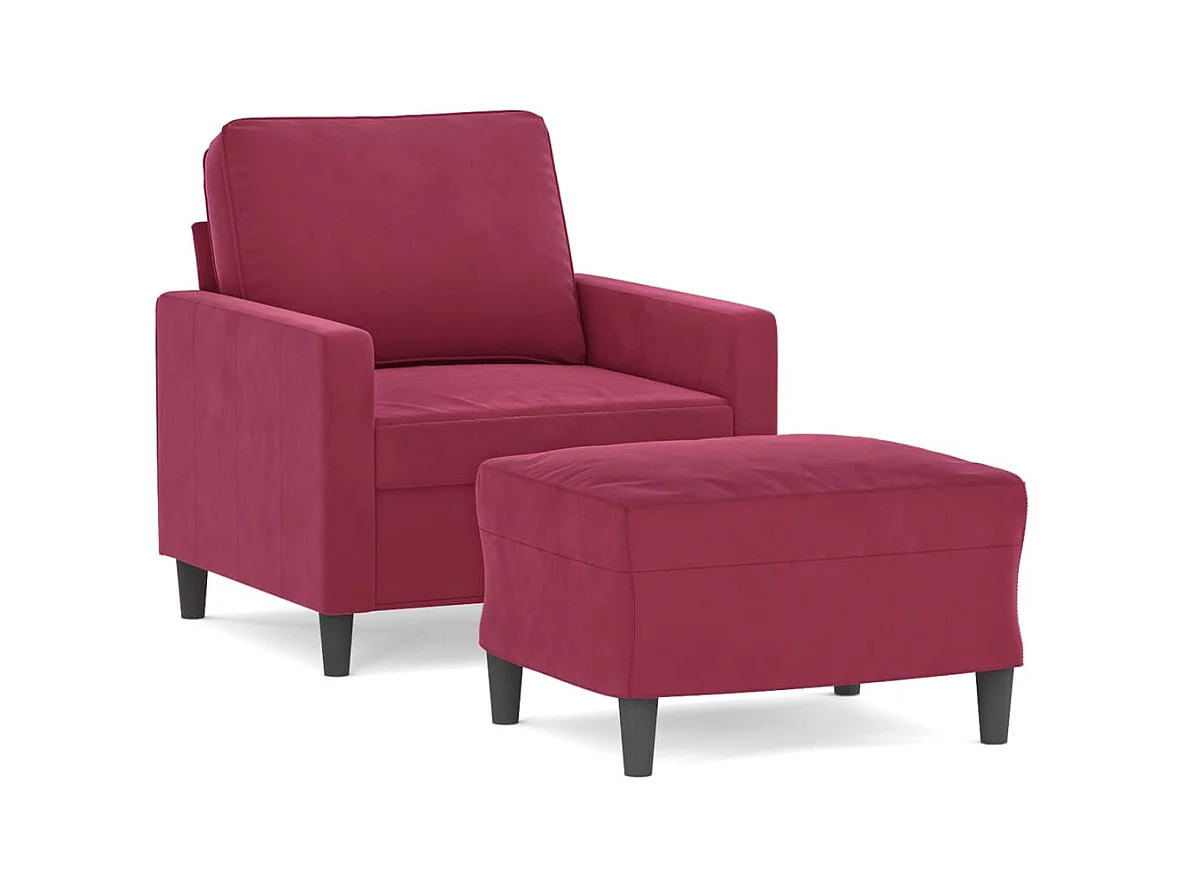 Poltrona con poggiapiedi Rosso bordeaux 60 cm Velluto
