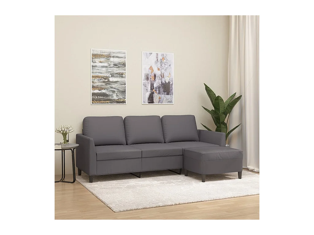 Divano 3 posti con poggiapiedi Grigio 180 cm Similpelle