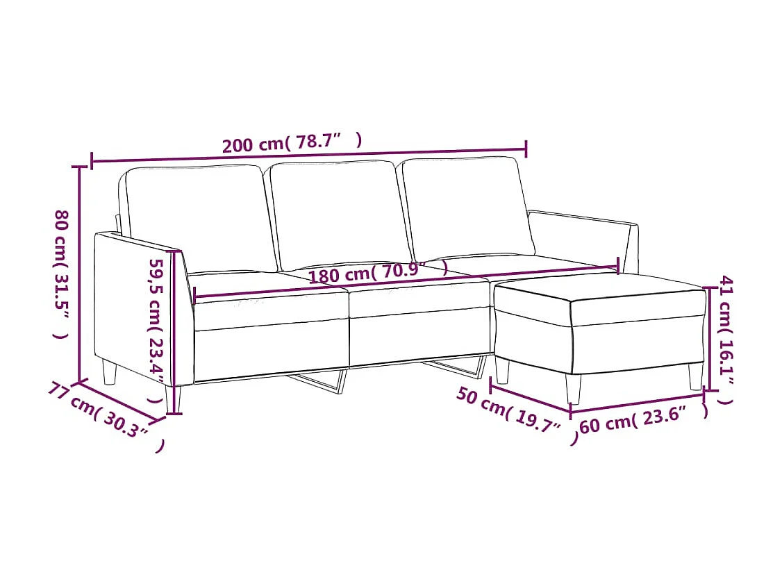Divano 3 posti con poggiapiedi Grigio 180 cm Similpelle