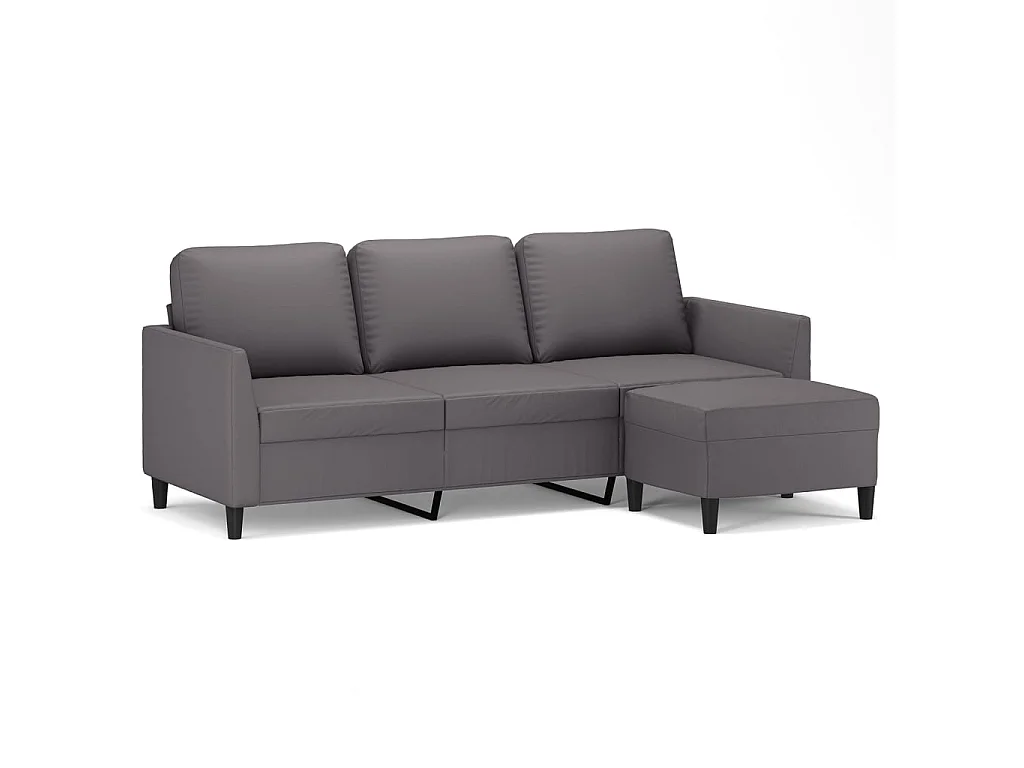 Divano 3 posti con poggiapiedi Grigio 180 cm Similpelle