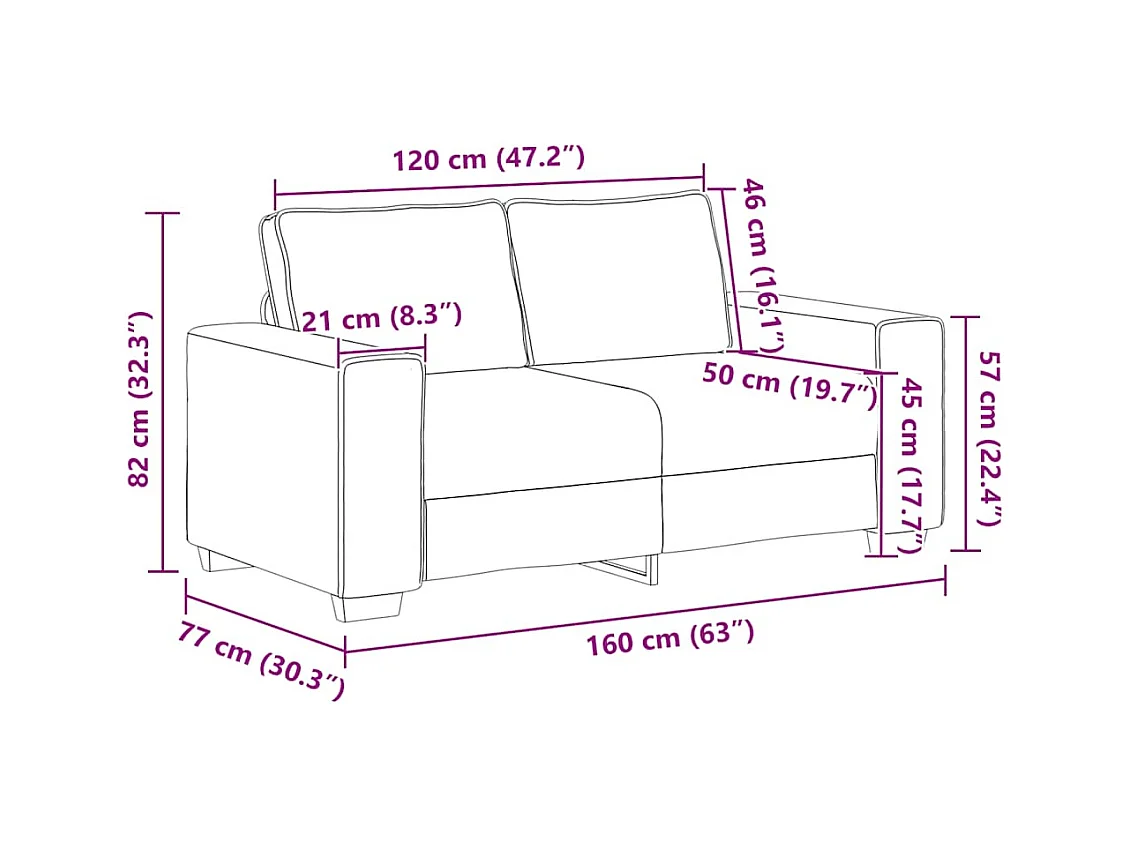 Canapé à 2 places gris clair 120 cm tissu