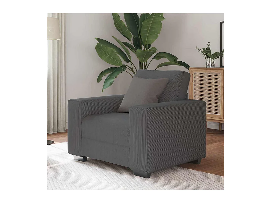 Fauteuil gris foncé 60 cm tissu velours côtelé
