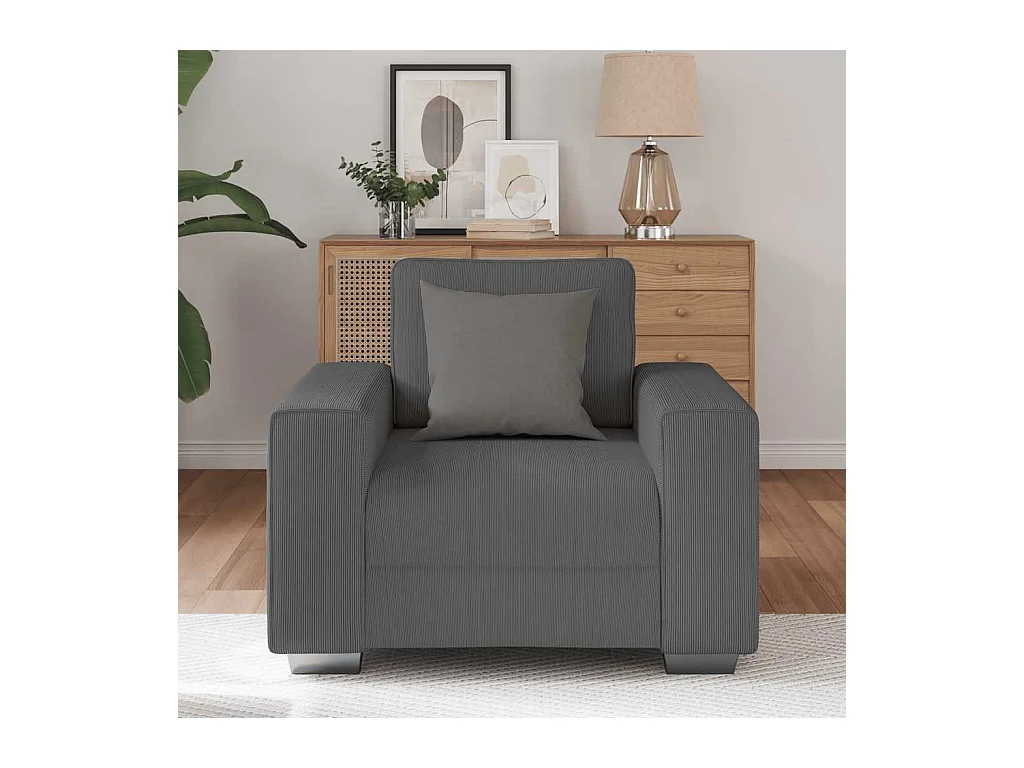 Fauteuil gris foncé 60 cm tissu velours côtelé